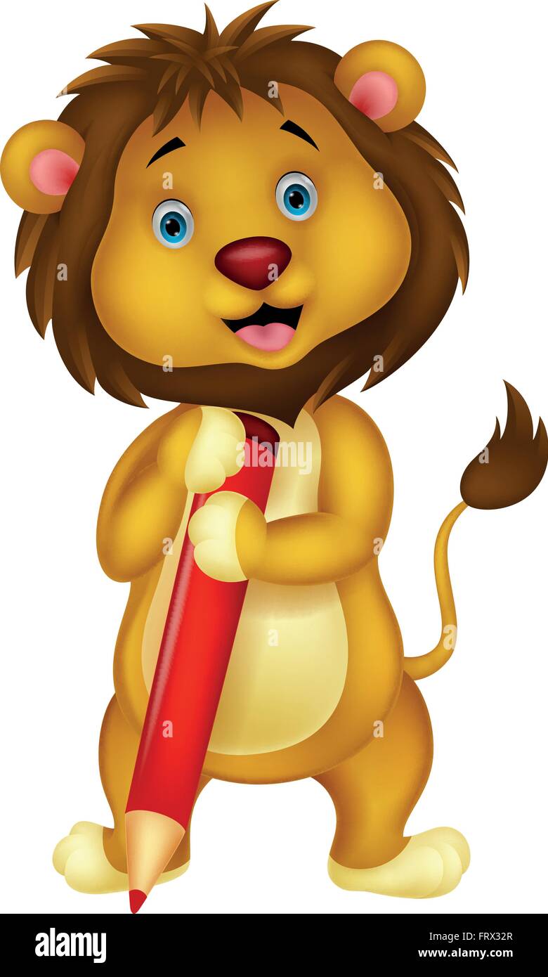 Cute lion cartoon holding pencil Stock Vector Image & Art - Alamy