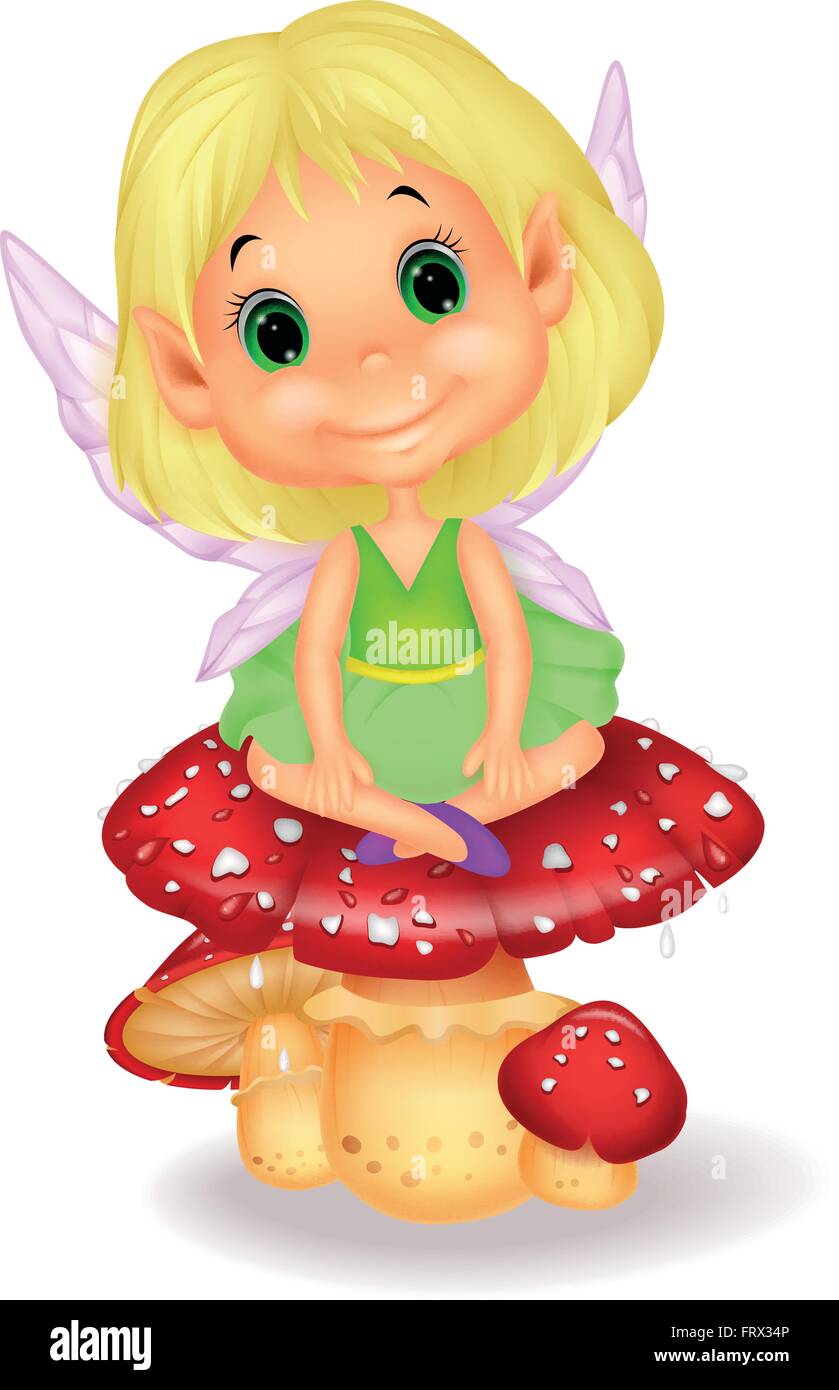 Cute fairy sitting on mushroom Stock Vector Image & Art Alamy