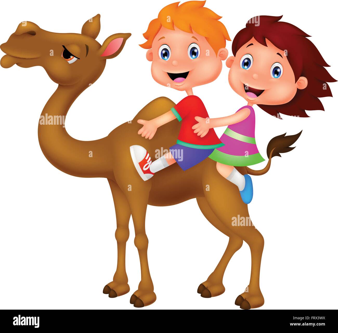 Boy and girl riding camel Stock Vector