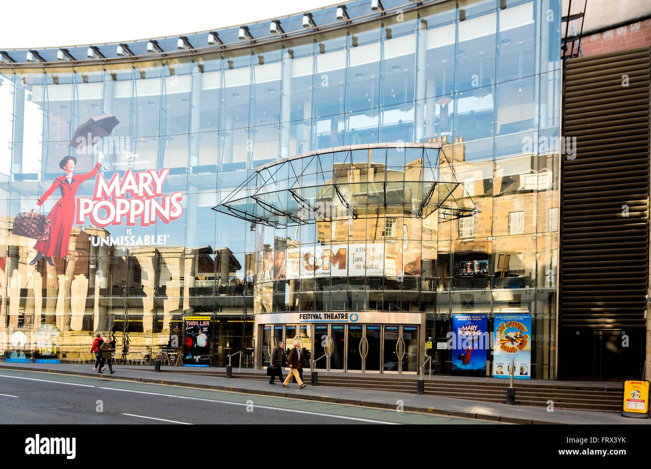 The curved glass frontage of Edinburgh's Festival Theatre. Stock Photo