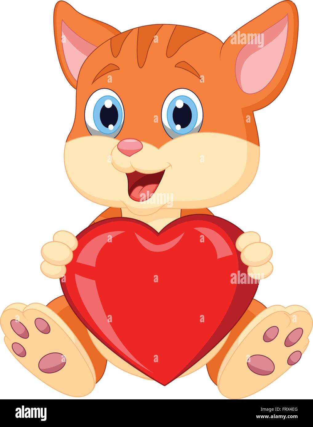 Cartoon cat holding red hart Stock Vector
