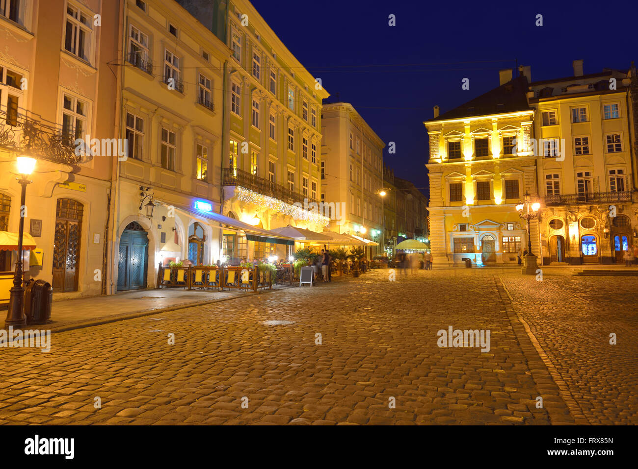 Market Square in Lviv at night. Ukraine, Lvov Stock Photo