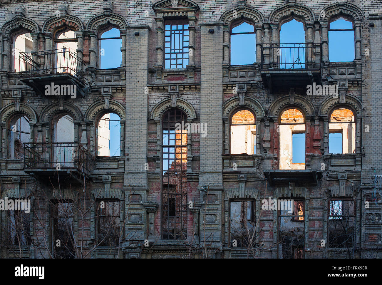 Windows in an old architectural building Stock Photo