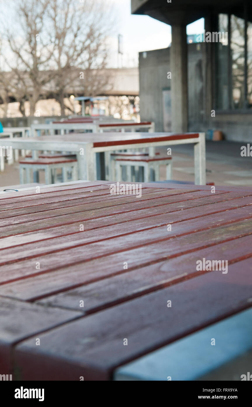 cafe seating area in the sun in daylight Stock Photo