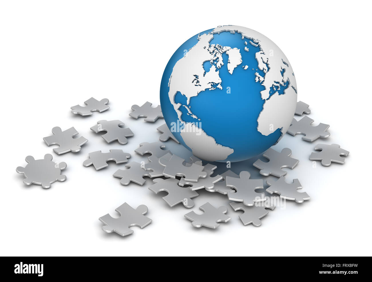 Globe and Puzzle Piece , This is a computer generated and 3d rendered picture. Stock Photo