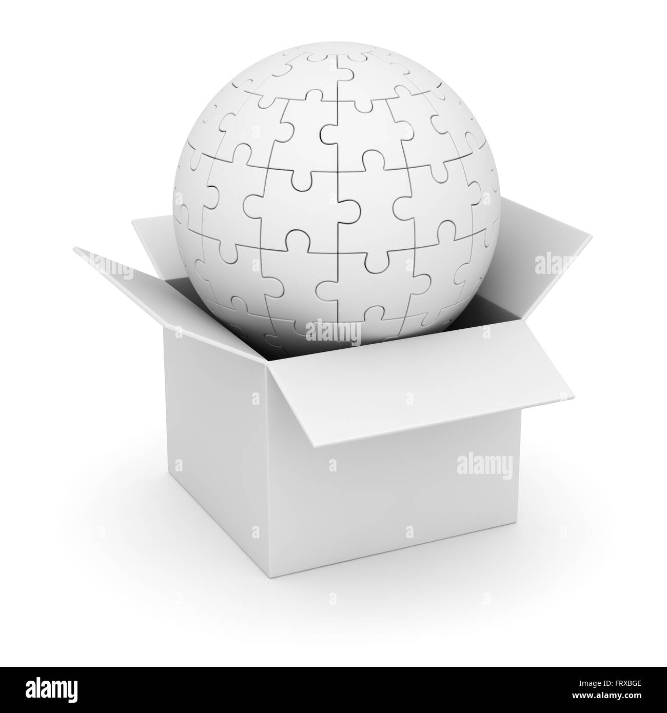 White Box and Sphere Puzzle Stock Photo