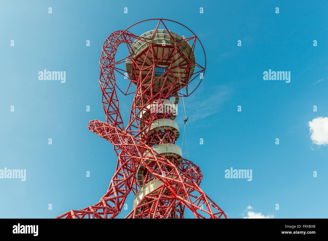 London, United Kingdom - August 22, 2015:Abseiling experience in ArcelorMittal Orbit, Queen Elizabeth Olympic Park. Stock Photo