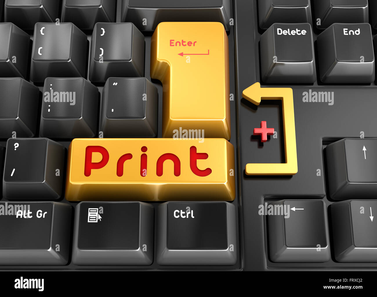 Print button , This is a computer generated and 3d rendered picture. Stock Photo