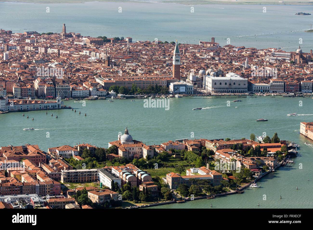 Aerial view of islands in the Venetian lagoon, Giudecca and San Marco, Veneto, Italy Stock Photo