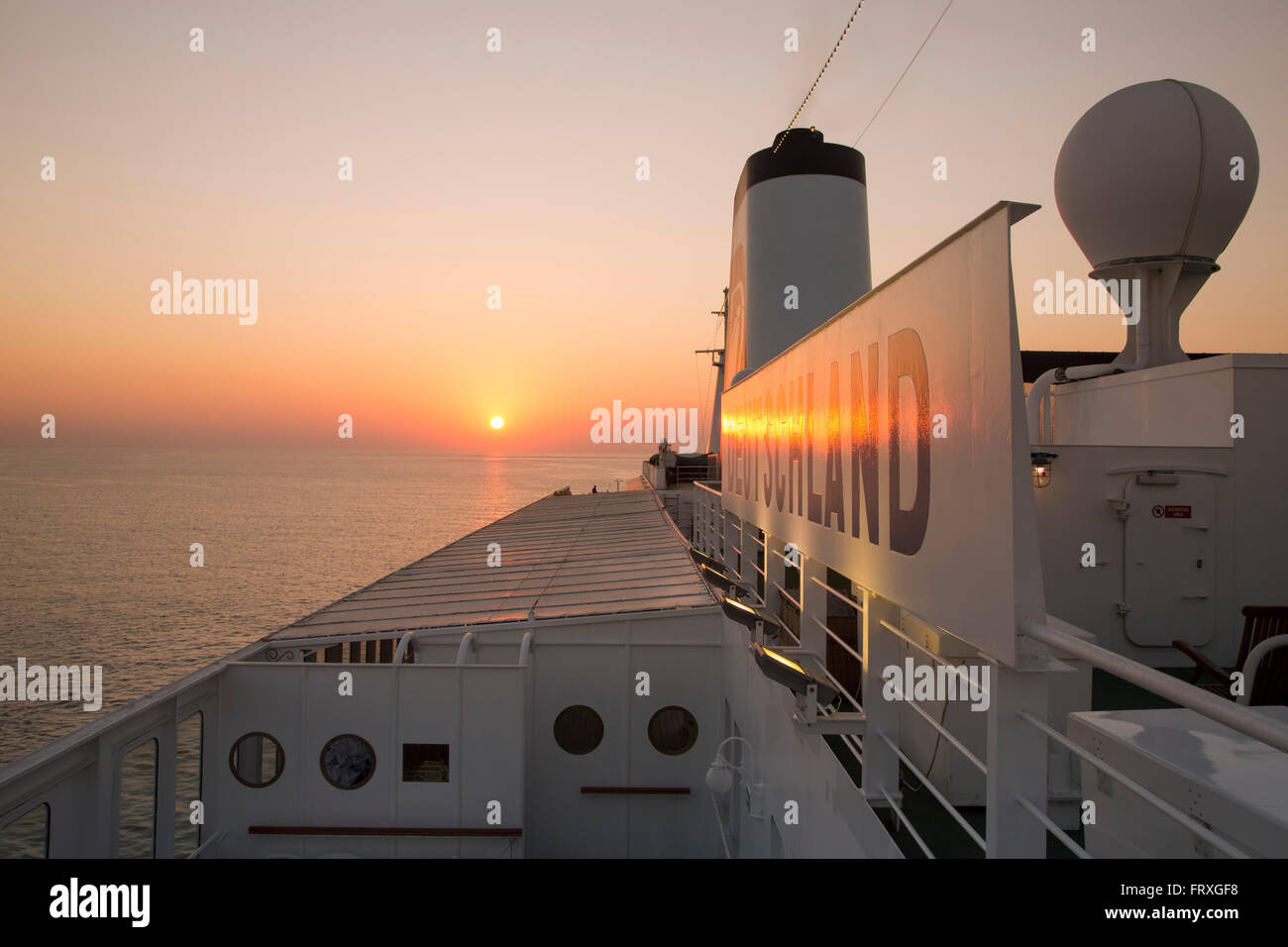 Cruise ship MS Deutschland at sunset, Reederei Peter Deilmann, Arabian Sea, near India Stock Photo