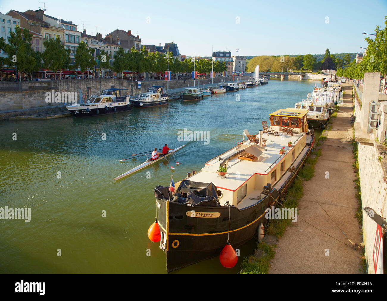 Boats on the river Meuse at the Port de plaisance at Verdun, Dept. Meuse, Region Lothringen, France, Europe Stock Photo