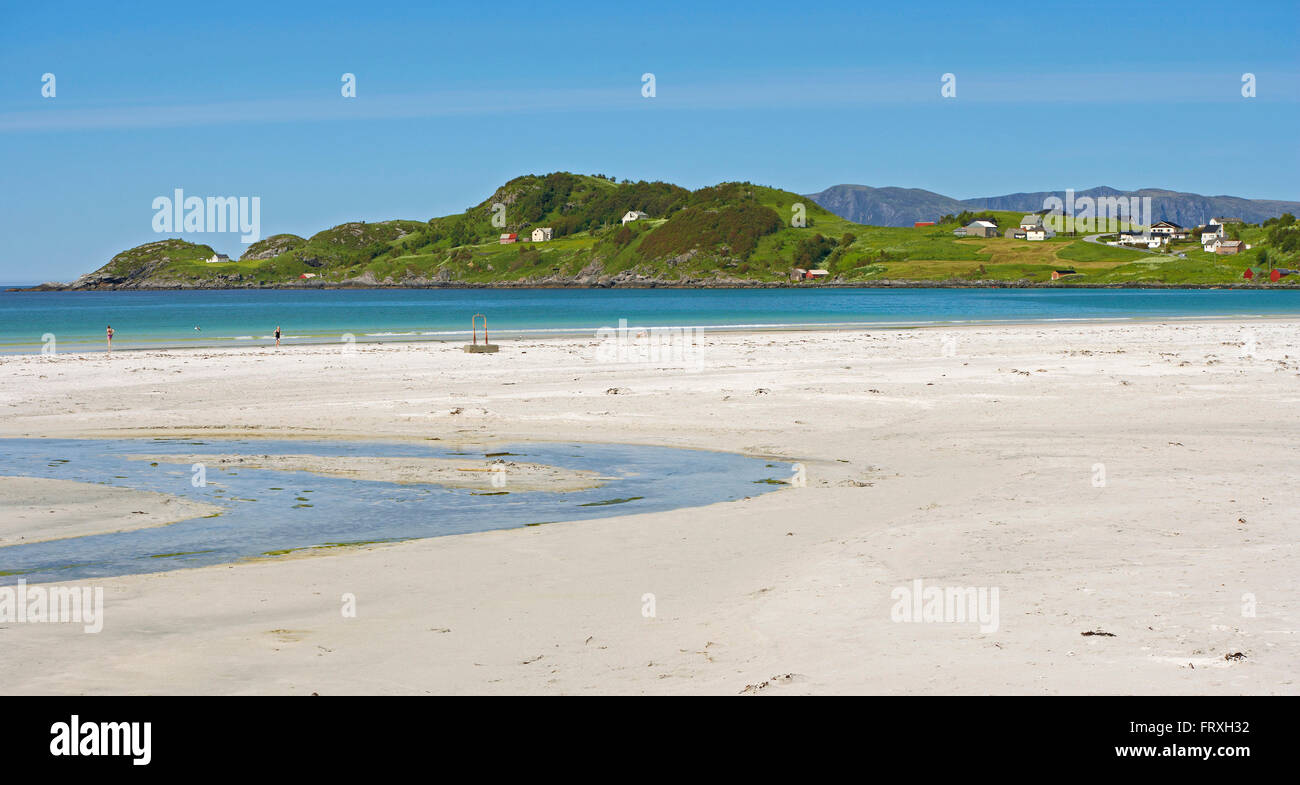 Sandy beach near the village of Refvik, Vagsoy Island, Province of Sogn og Fjordane, Vestlandet, Norway, Europe Stock Photo