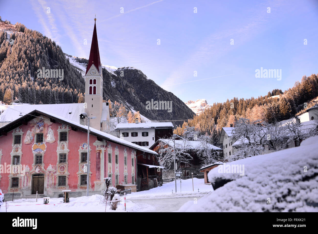 Holzgau in Lech valley, winter in Tyrol, Austria Stock Photo