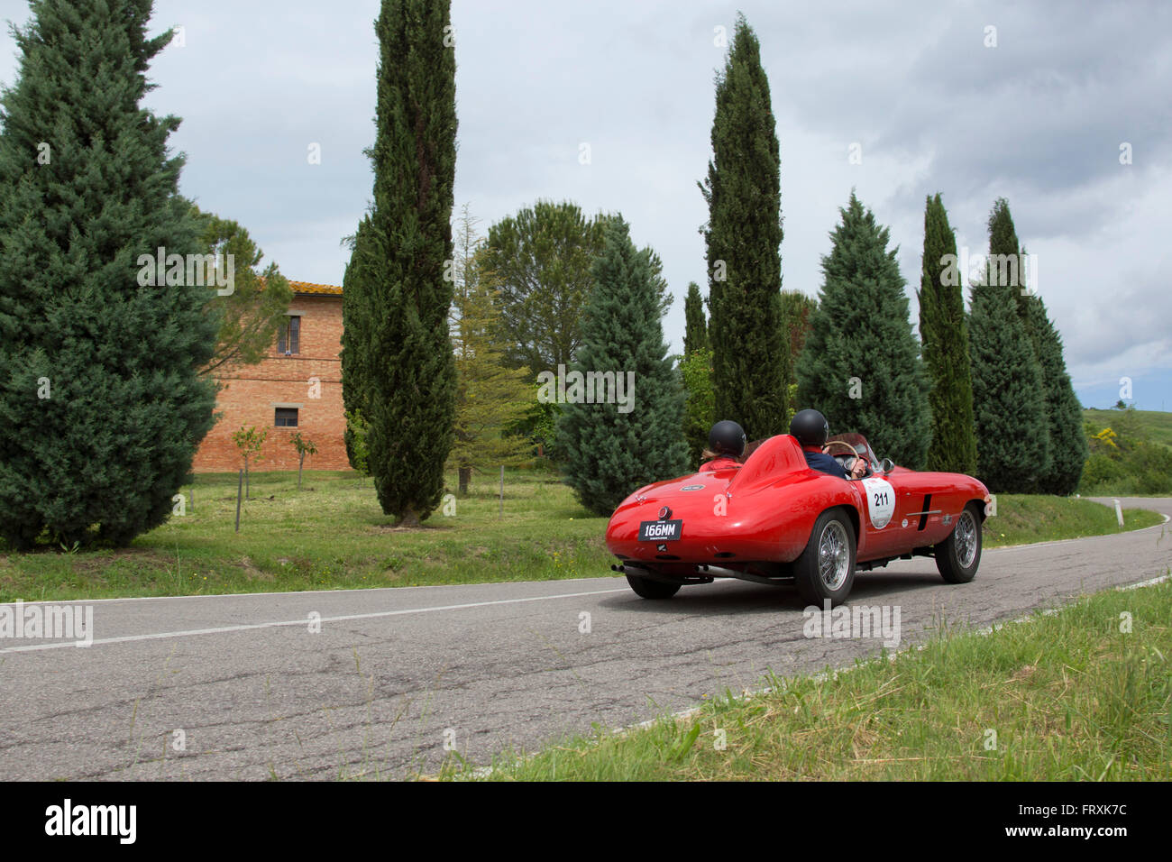 Ferrari, 166 MM/53, model 1953, Mille Miglia, 1000 Miglia, Tuscany, near San Quirico d'Orcia, Tuscany, Italy, Europe Stock Photo