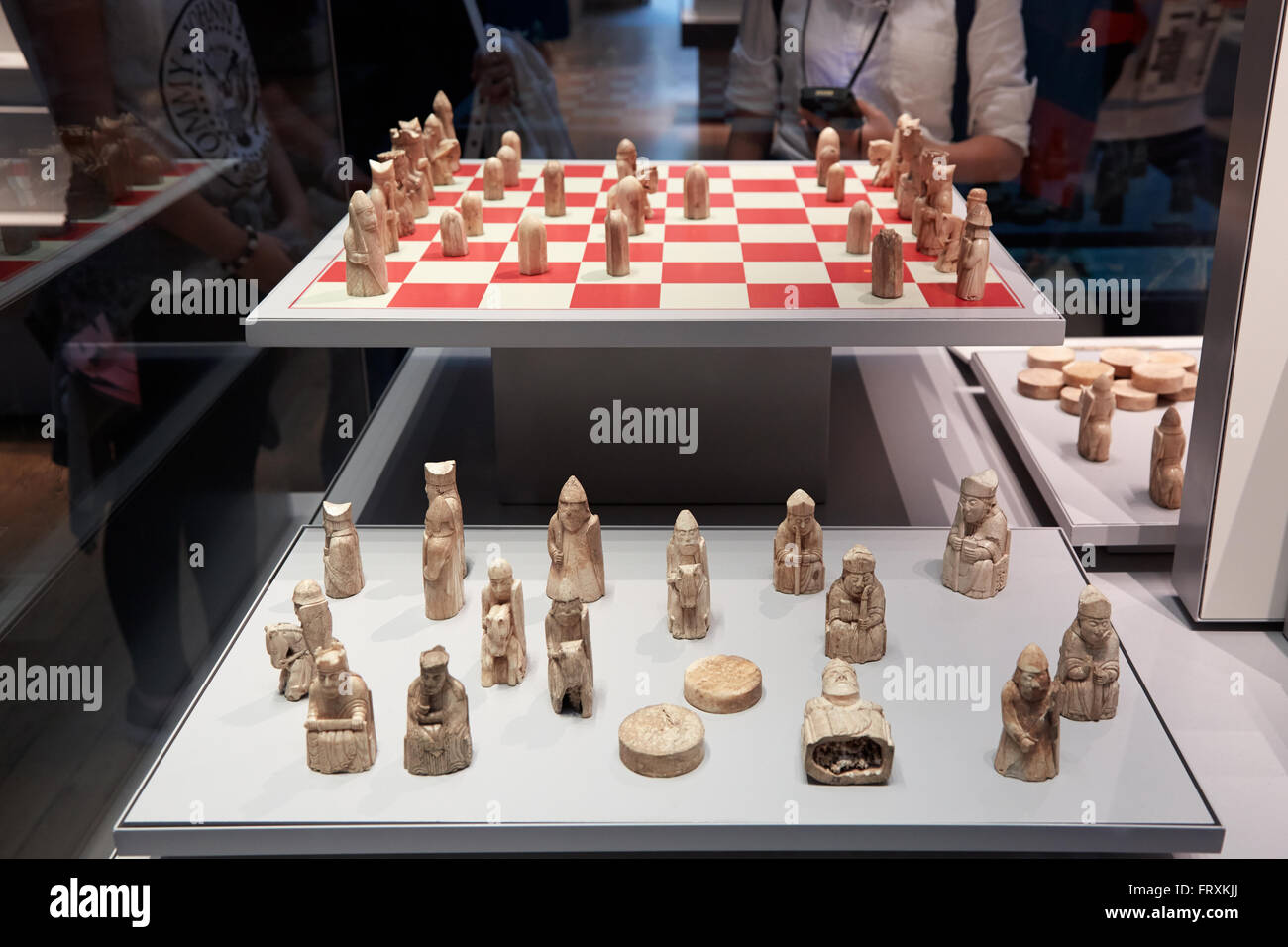 Lewis chessmen, walrus ivory chess pieces in British Museum collection in London Stock Photo