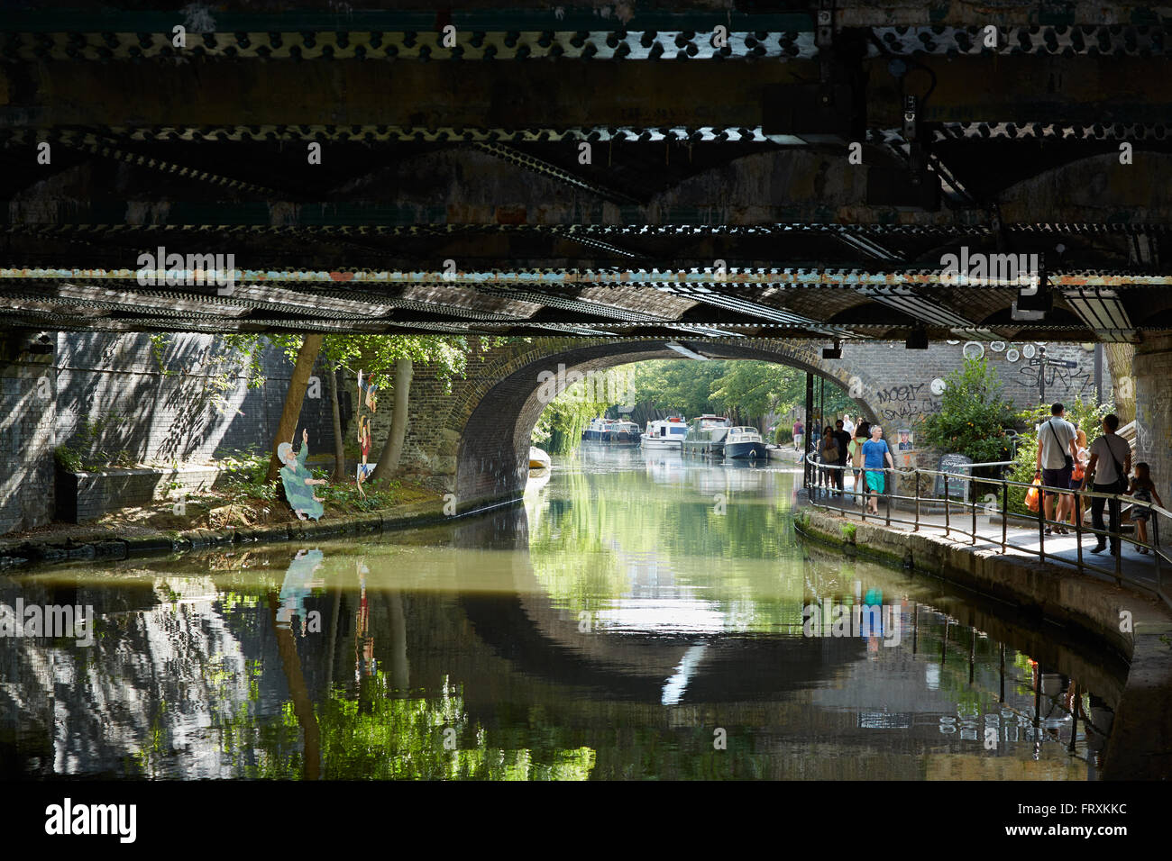 Little Venice canal in a summer day, under the bridge view in London Stock Photo