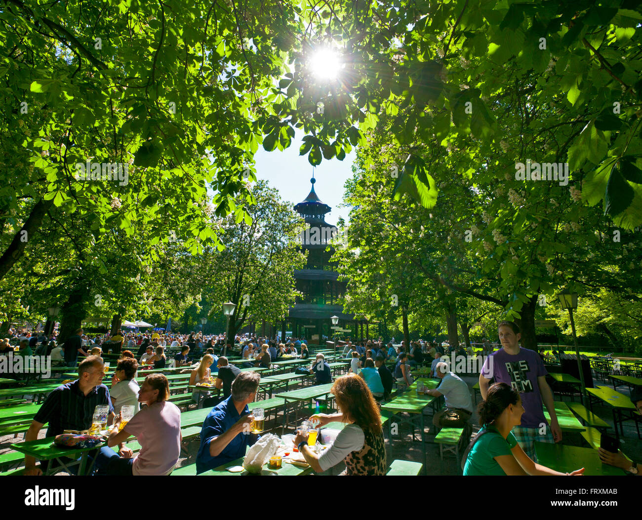 Beer garden and Chinese Tower in the English Garden, Englischer Garten