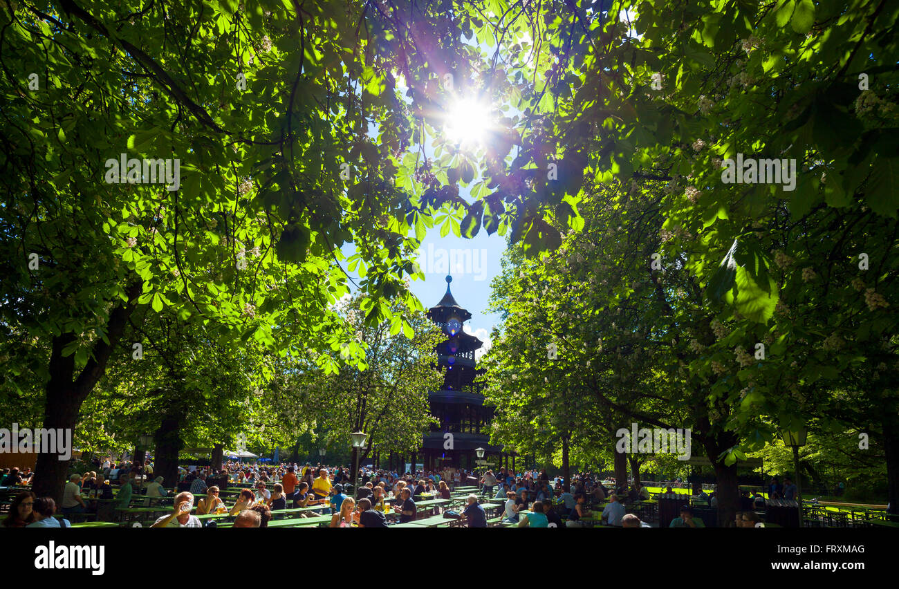 Beer garden and Chinese Tower in the English Garden, Englischer Garten