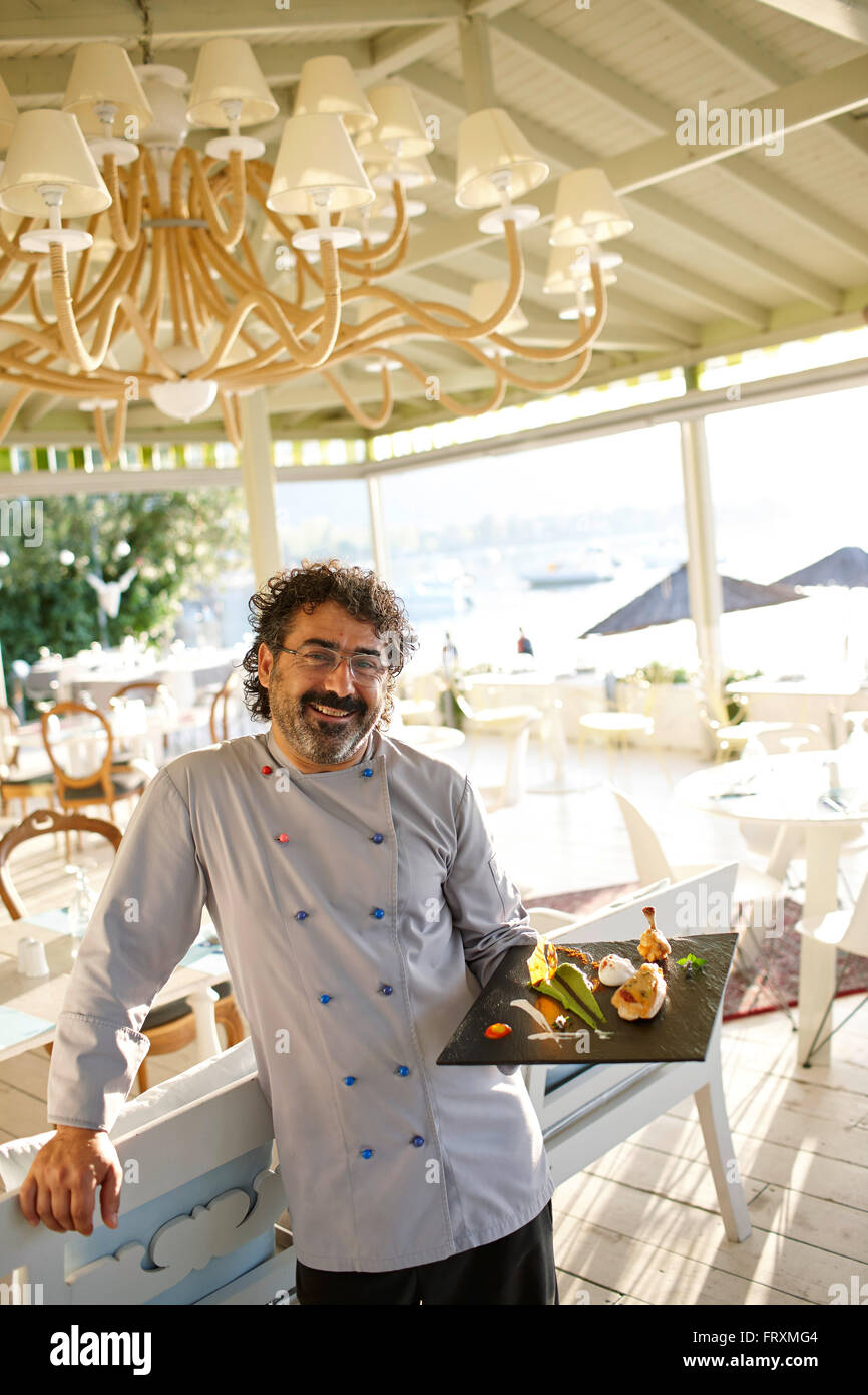 Chef of a hotel restaurant, Vourvourou, Sithonia, Chalkidiki, Greece Stock Photo