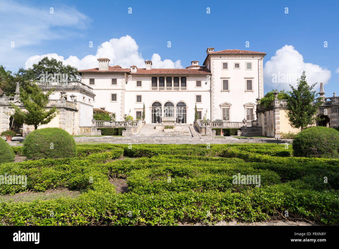 Villa Vizcaya north facade from museum gardens in Coconut Grove in Miami, Florida, USA Stock Photo