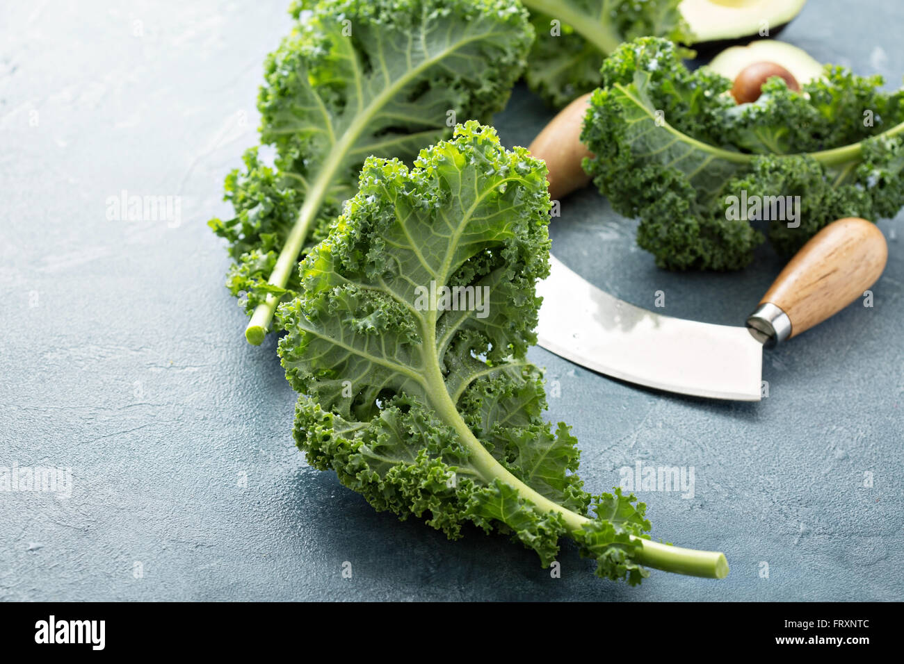 Fresh kale leaves on the table Stock Photo