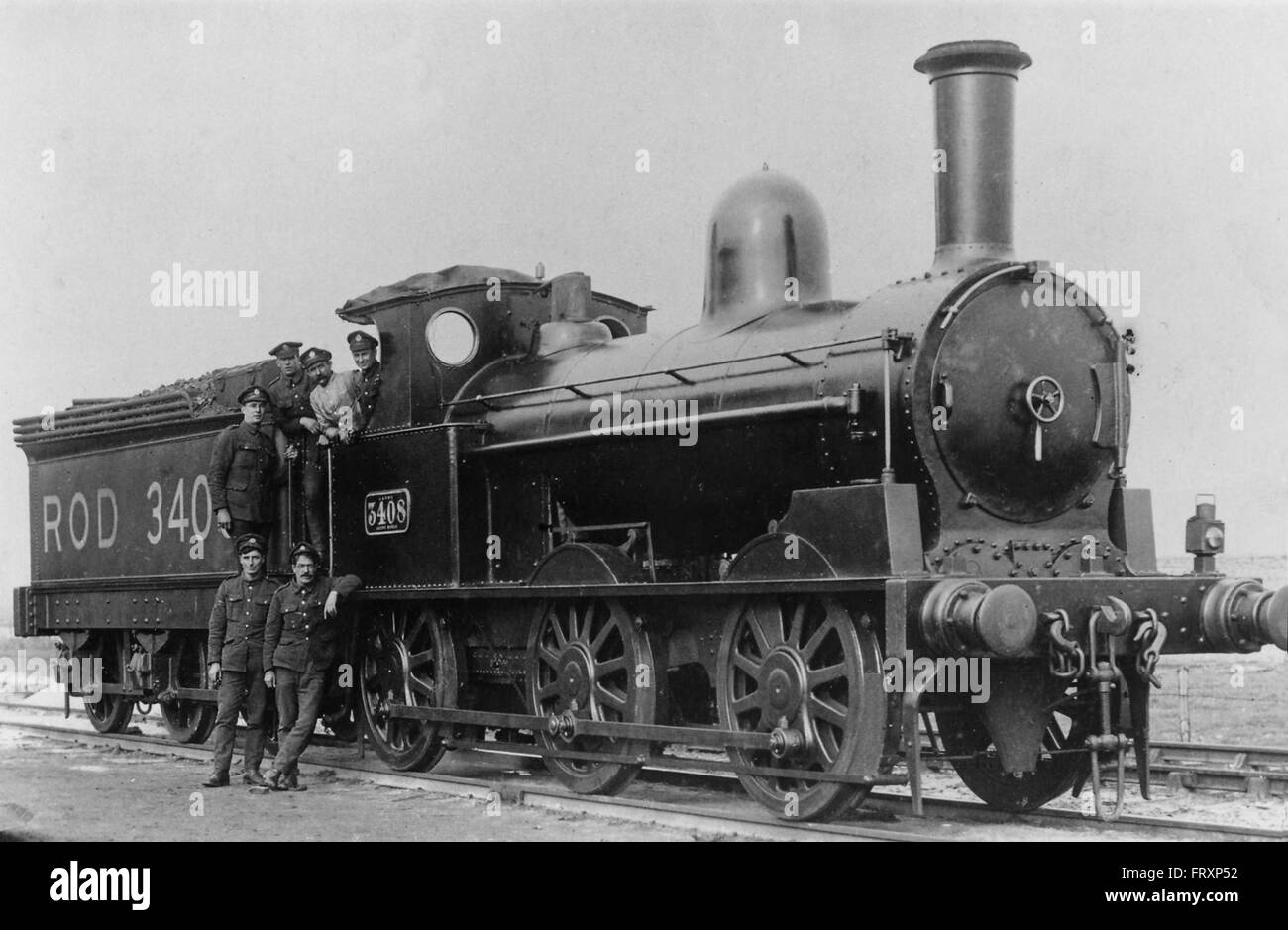 LNWR 'Coal Engine' 0-6-0 on the Western Front in 1917 as ROD 3408 with a replacement 2500 gallon tender at Rouxmesnil in 1917 Stock Photo