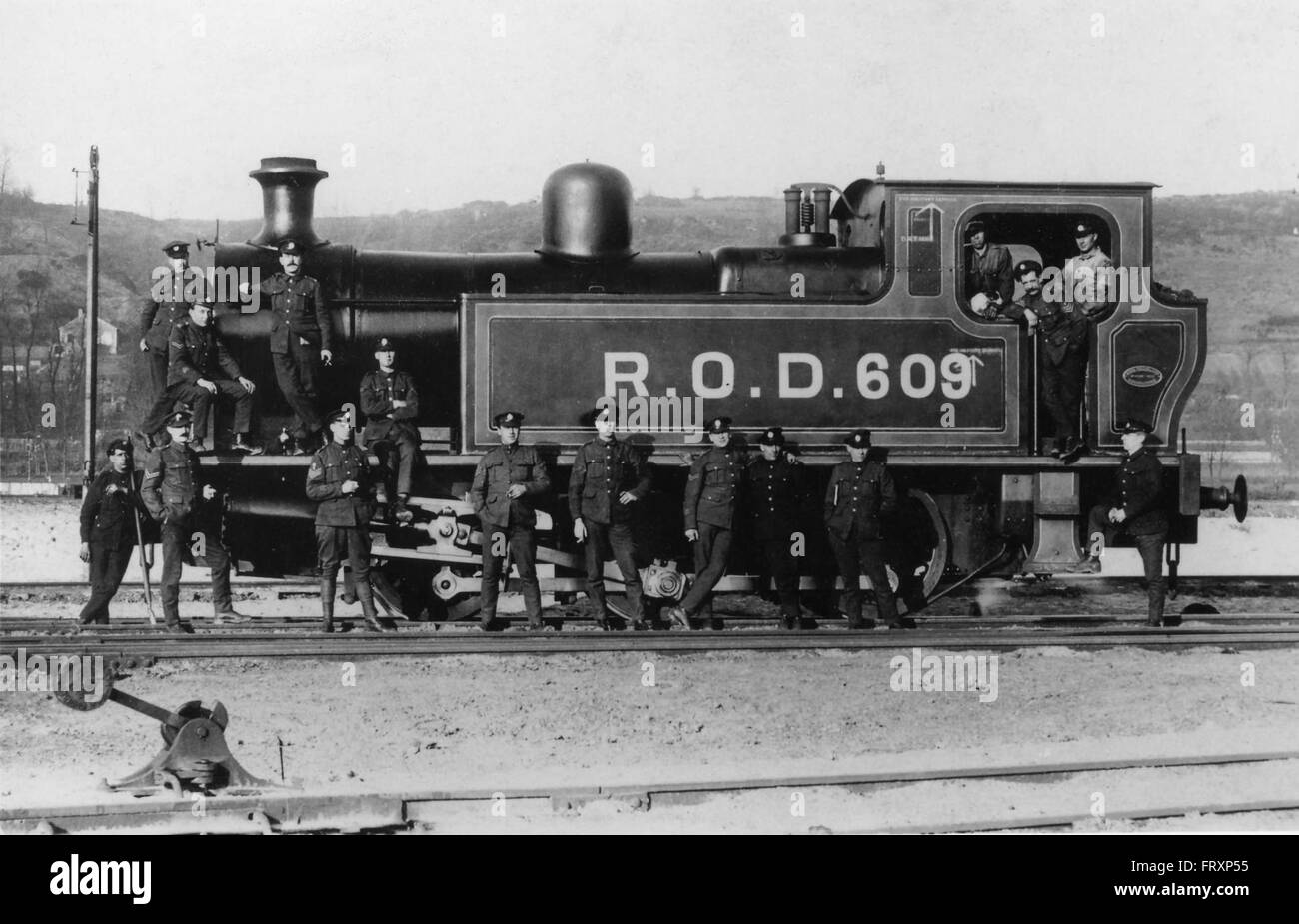 Kerr-Stuart 0-6-0T locomotive No.609 with the ROD at Soquence, near Dieppe in 1917 Stock Photo