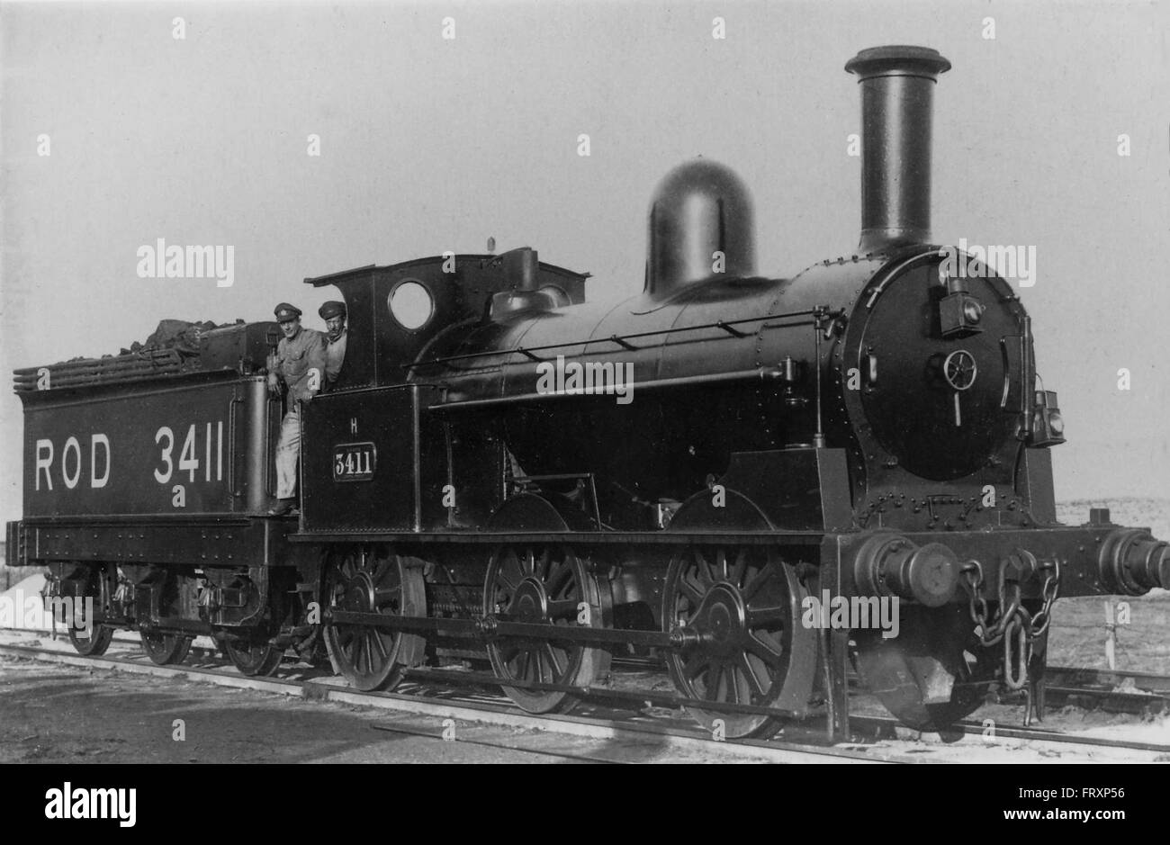 LNWR 'Coal Engine' 0-6-0 on the Western Front in 1917 as ROD 3411 with a replacement 2500 gallon tender at Rouxmesnil in 1917 Stock Photo