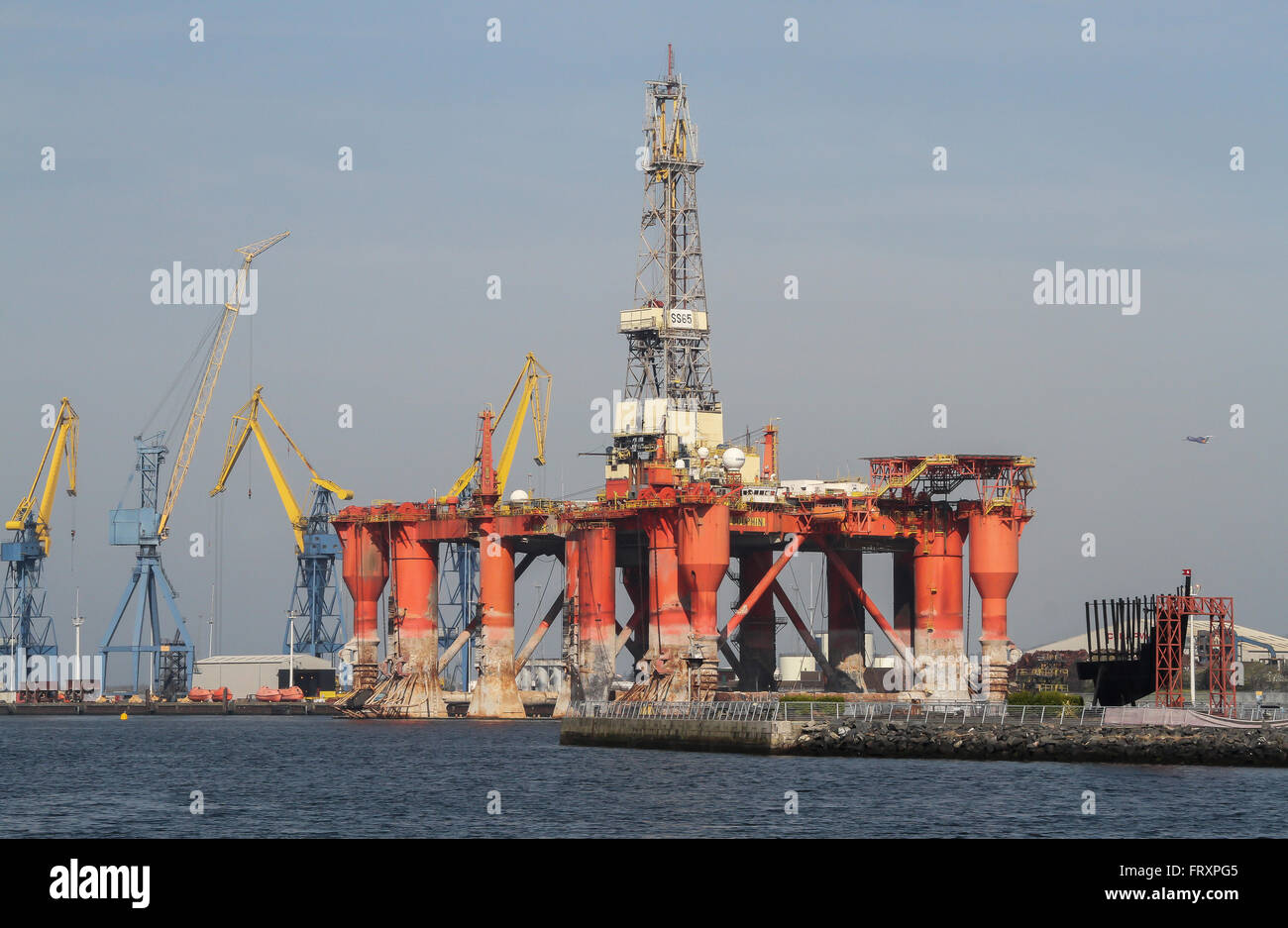 The Borgny Dolphin drilling rig in the Port of Belfast, for refit by Harland and Wolff Heavy Industries Limited. Stock Photo
