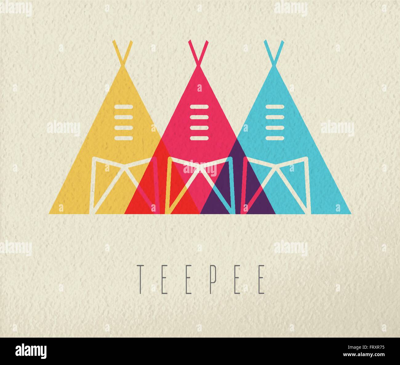 Tipi tent concept icon, illustration of native american indian traditional house in color style over texture background. Stock Vector