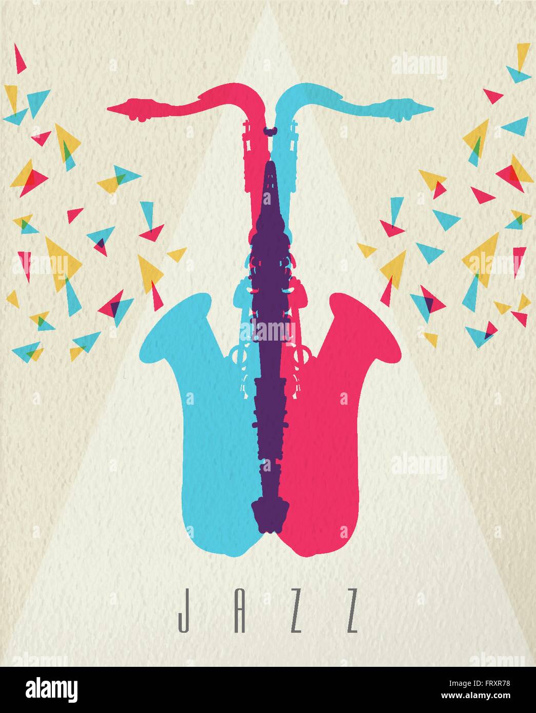 Jazz music concept, saxophone instrument silhouette in color style over texture background. EPS10 vector. Stock Vector