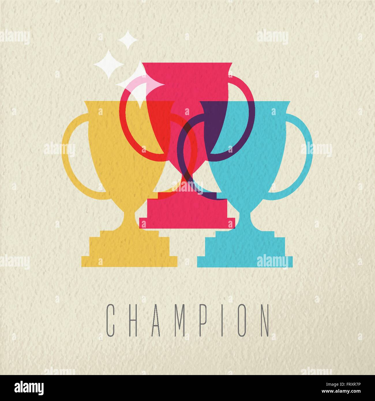 Champion icon concept, first place win trophy award in color style over texture background. EPS10 vector. Stock Vector