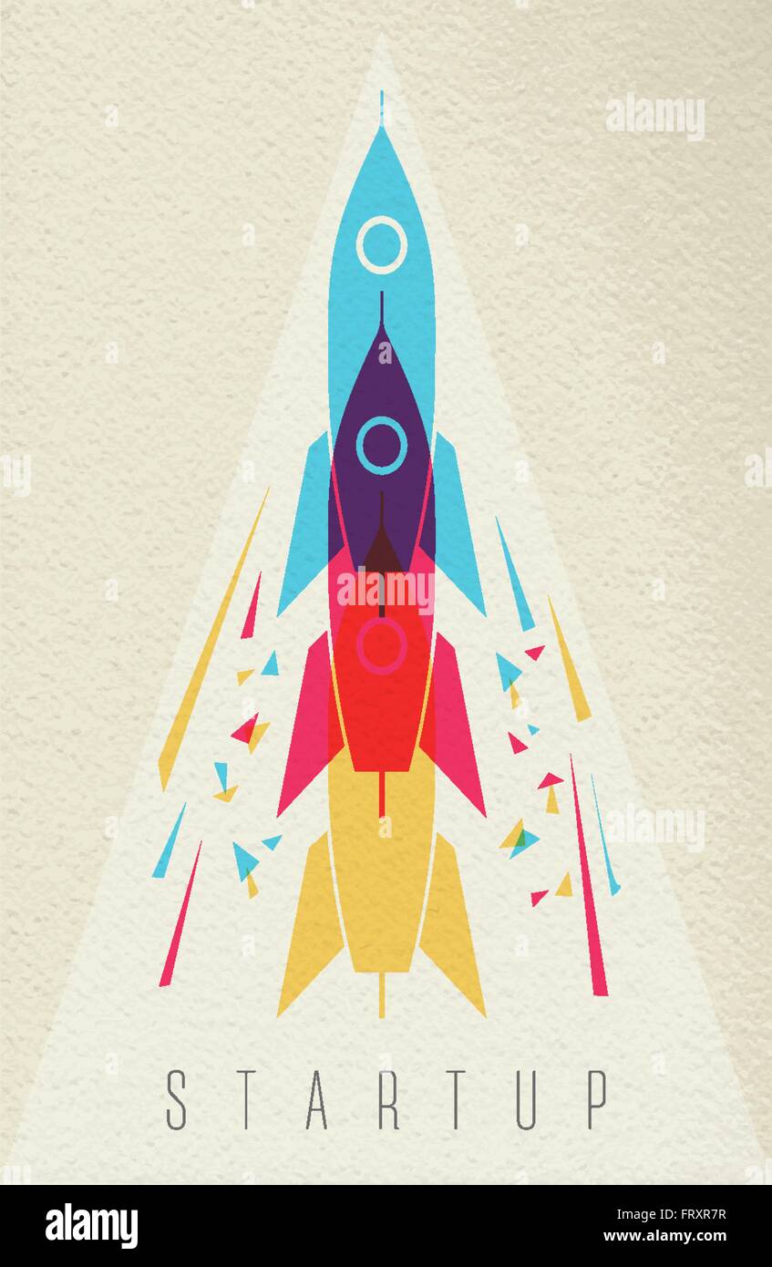 Startup launch concept, rocket ship for creative idea  in color style over texture background. EPS10 vector. Stock Vector