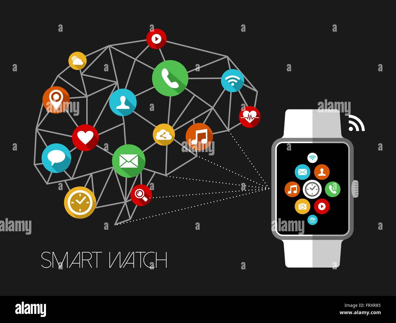 Smart watch concept flat art style illustration design with app icons ...
