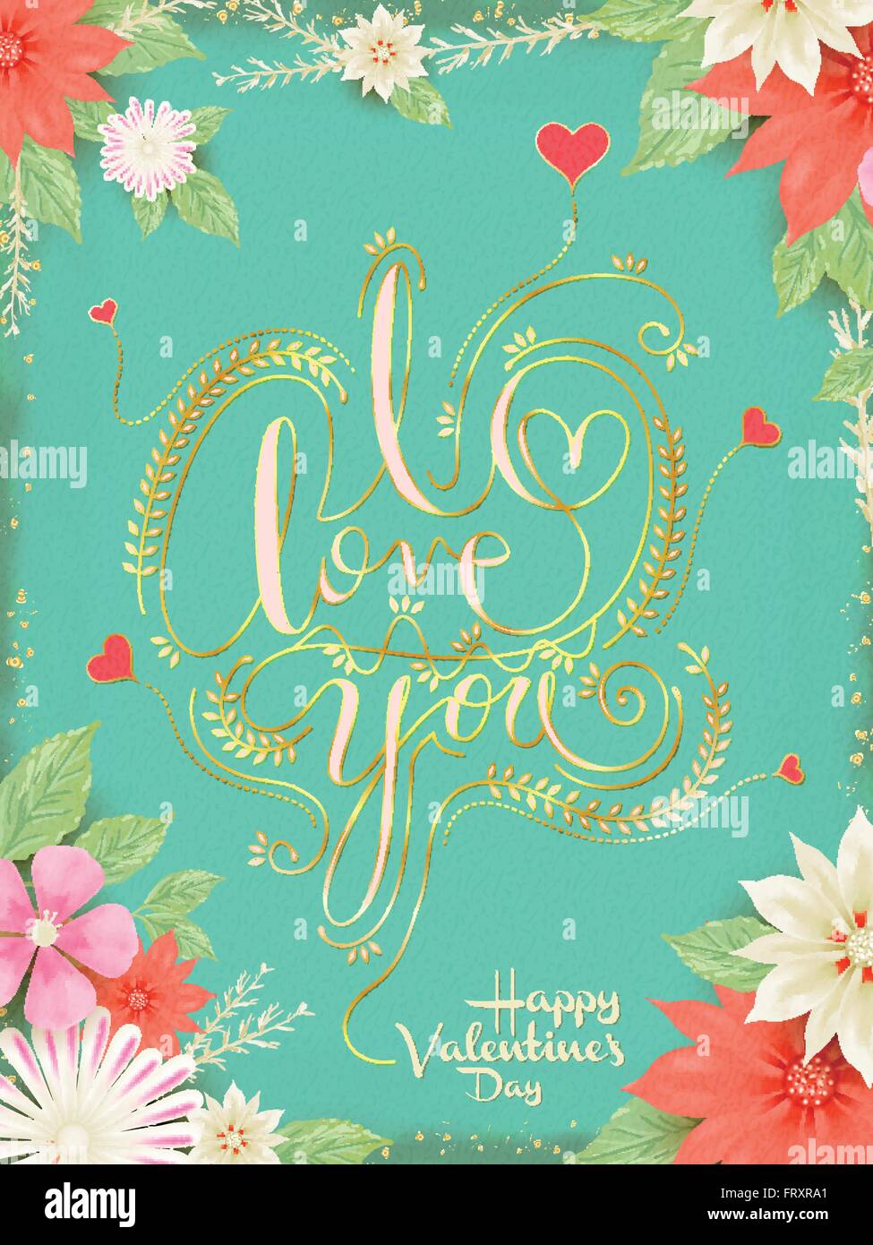 vivid I love you calligraphy design with floral elements Stock Vector ...