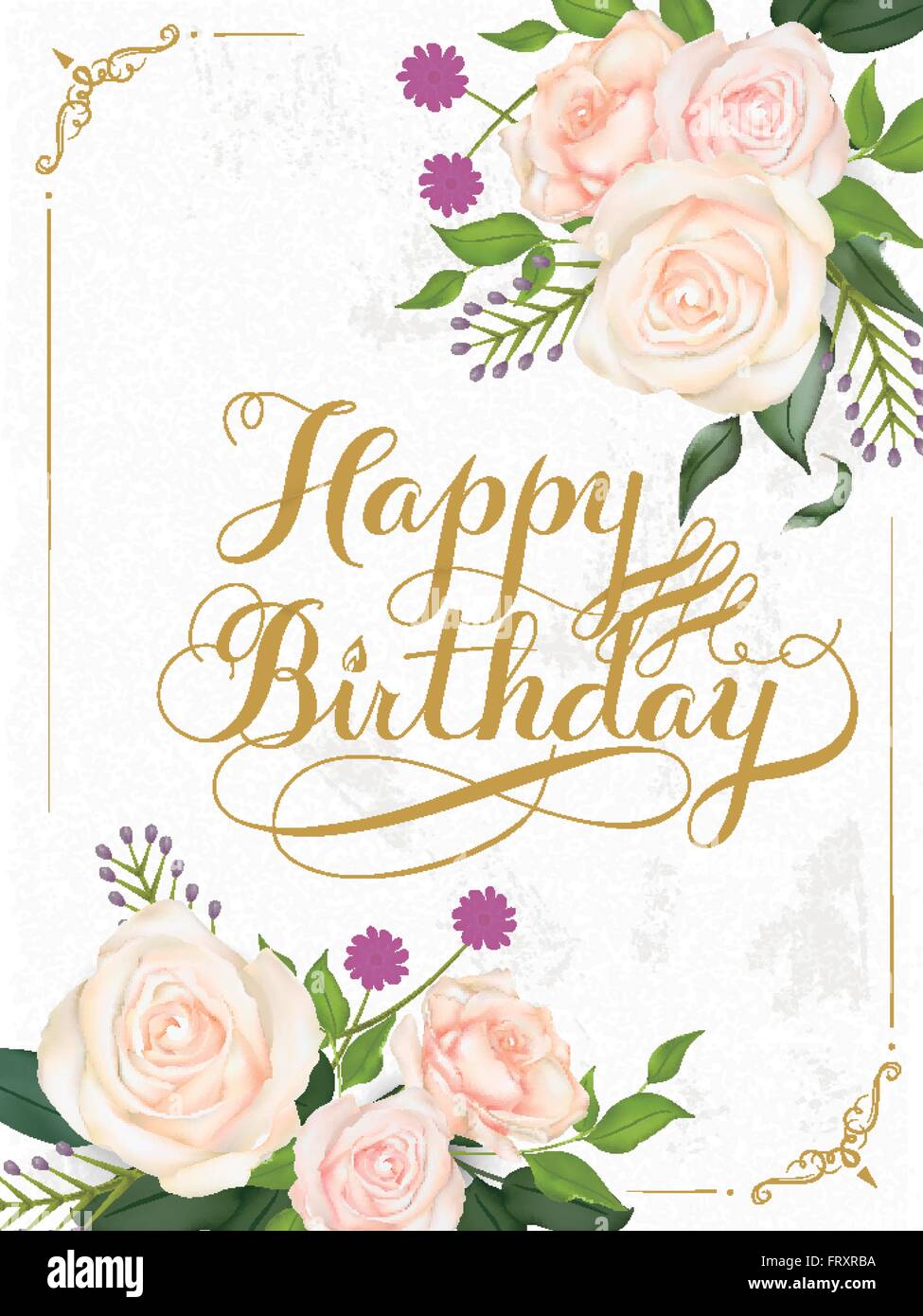 Romantic Happy Birthday Calligraphy Design With Floral Elements Stock Vector Image Art Alamy