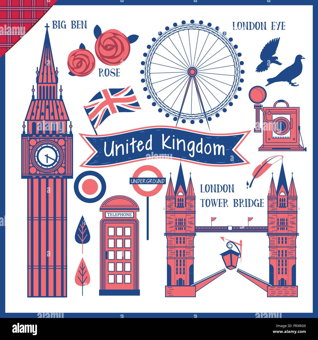 lovely United Kingdom travel impression collection with attractions Stock Vector