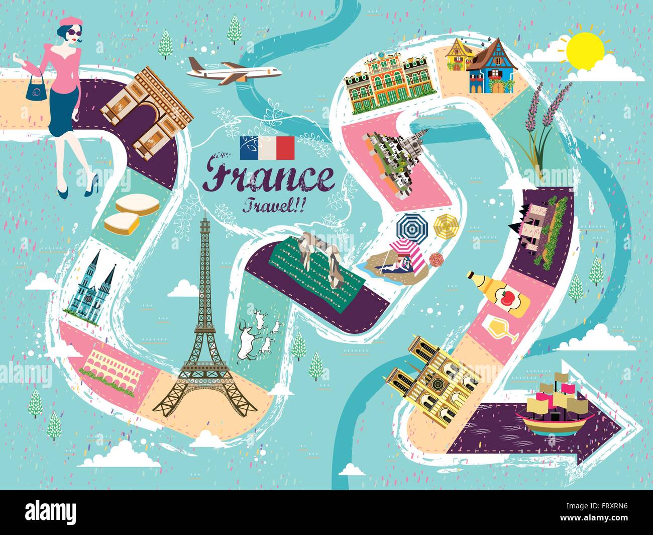 creative France travel table game poster with attractions Stock Vector