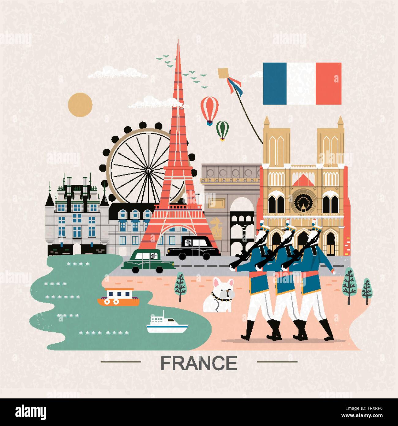 lovely France travel poster with famous attractions Stock Vector