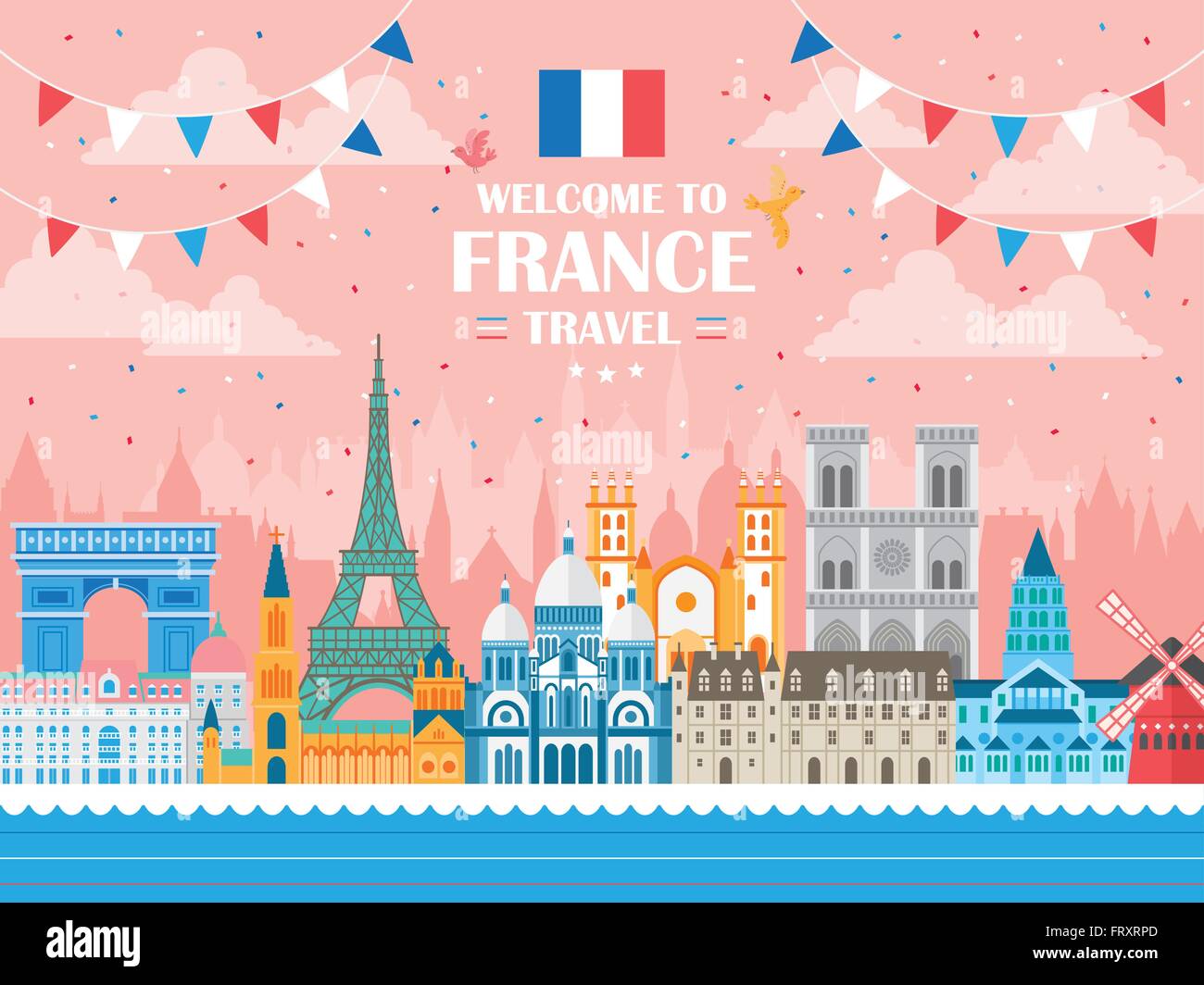 lovely France holiday celebration poster with attractions Stock Vector