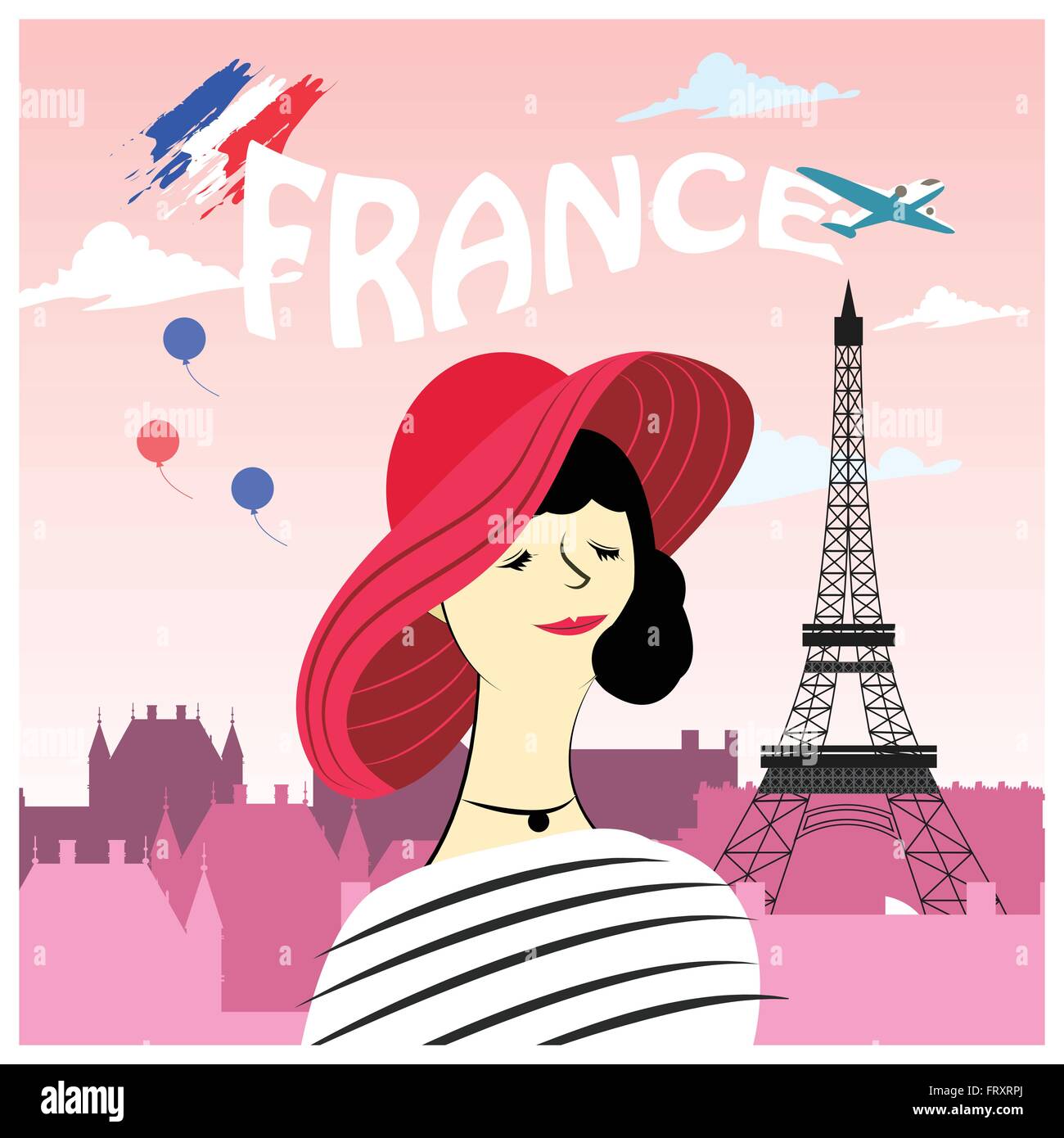 fashion French woman poster with famous attractions Stock Vector
