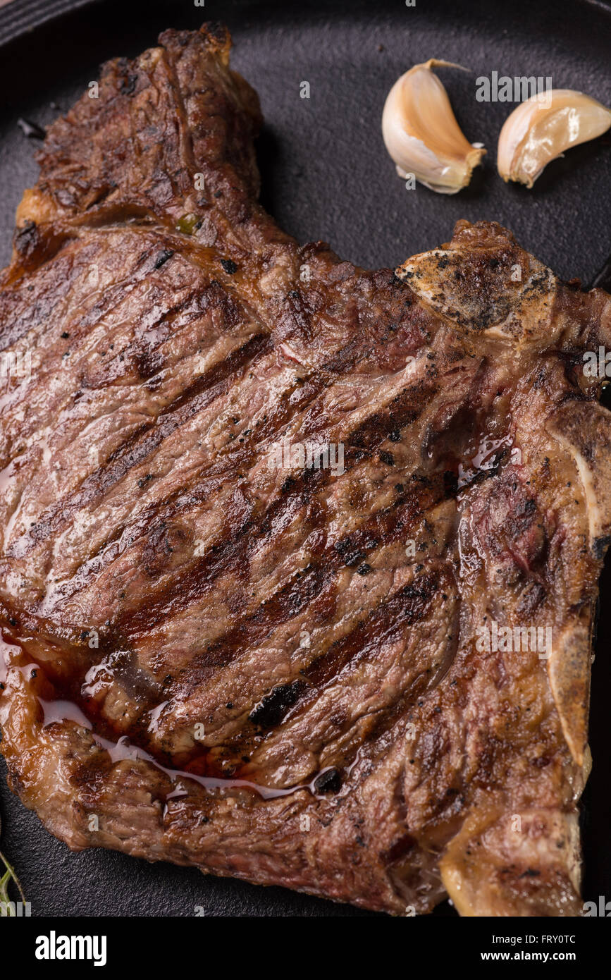 Top view of grilled rare rib steak Stock Photo