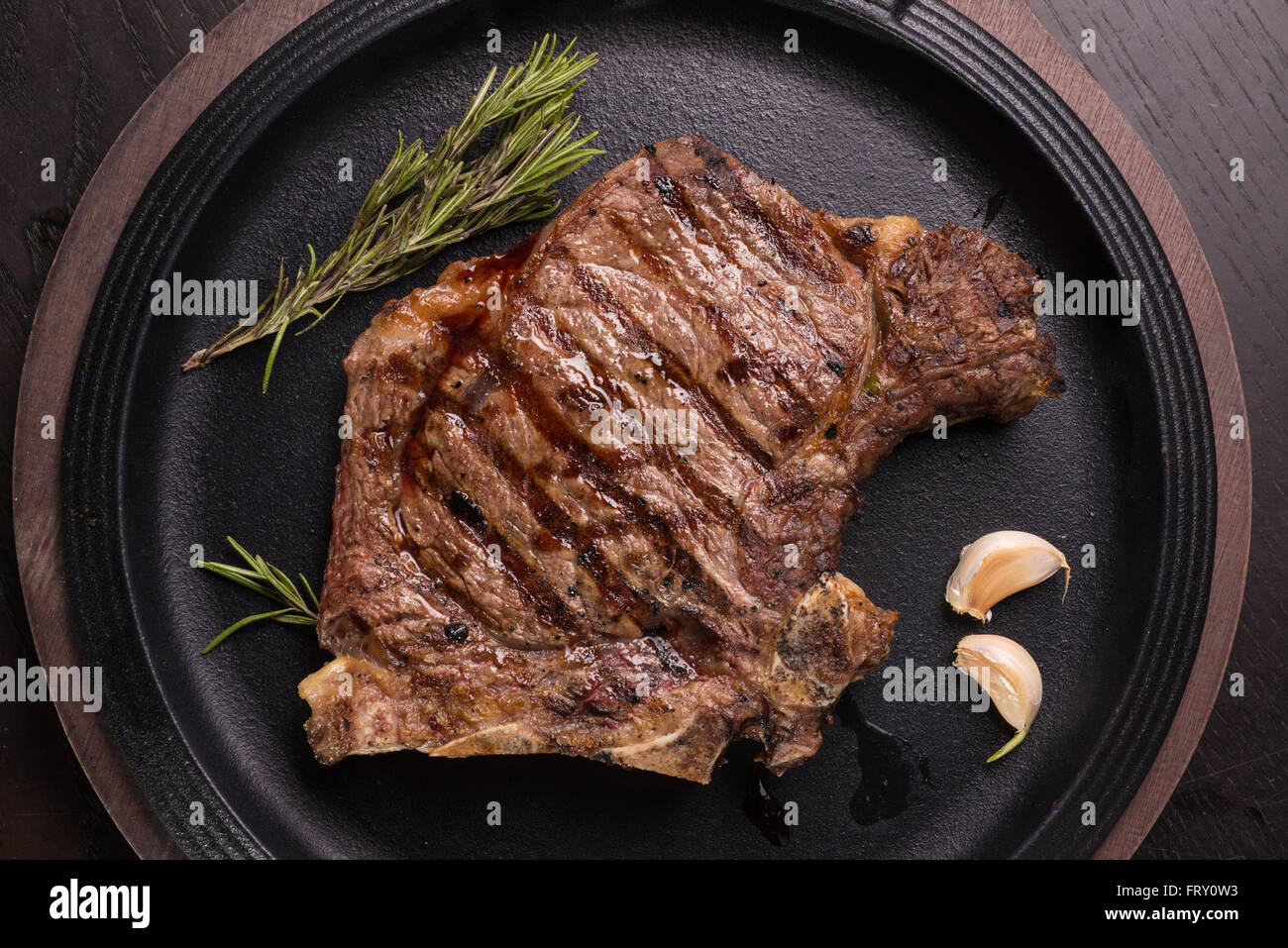 Top view of grilled rare rib steak Stock Photo