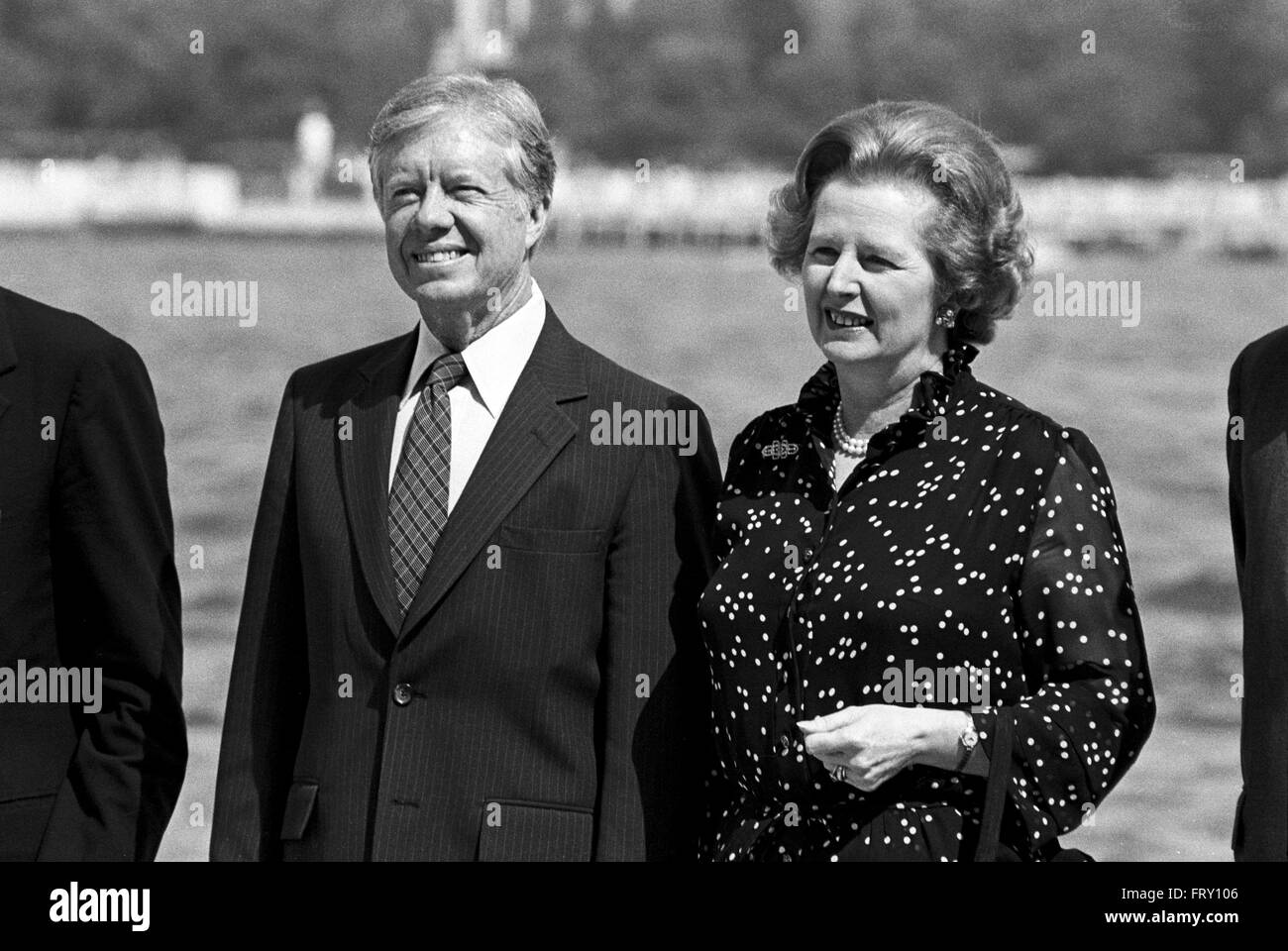 Jimmy Carter, president of  United States, and British Prime Minister Margaret Thatcher in Venice for G7 summit  in June 1980       - Jimmy Carter, presidente degli Stati Uniti d'America, e ll Primo Ministro inglese Margaret Thatcher a Venezia per il summit G7 nel giugno 1980 Stock Photo