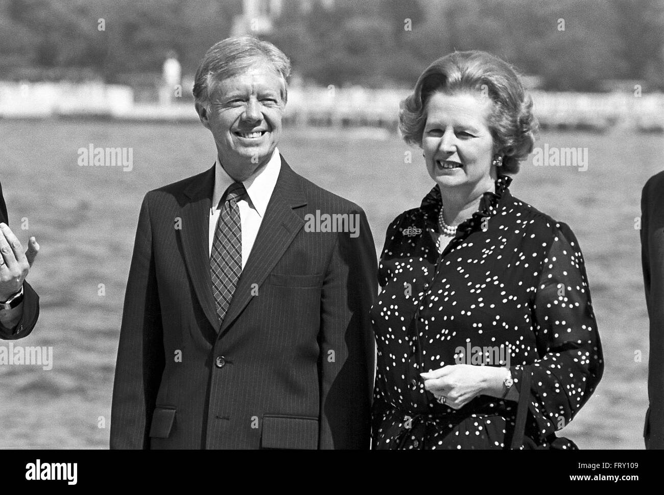 Jimmy Carter, president of  United States, and British Prime Minister Margaret Thatcher in Venice for G7 summit  in June 1980     - Jimmy Carter, presidente degli Stati Uniti d'America, e ll Primo Ministro inglese Margaret Thatcher a Venezia per il summit G7 nel giugno 1980 Stock Photo