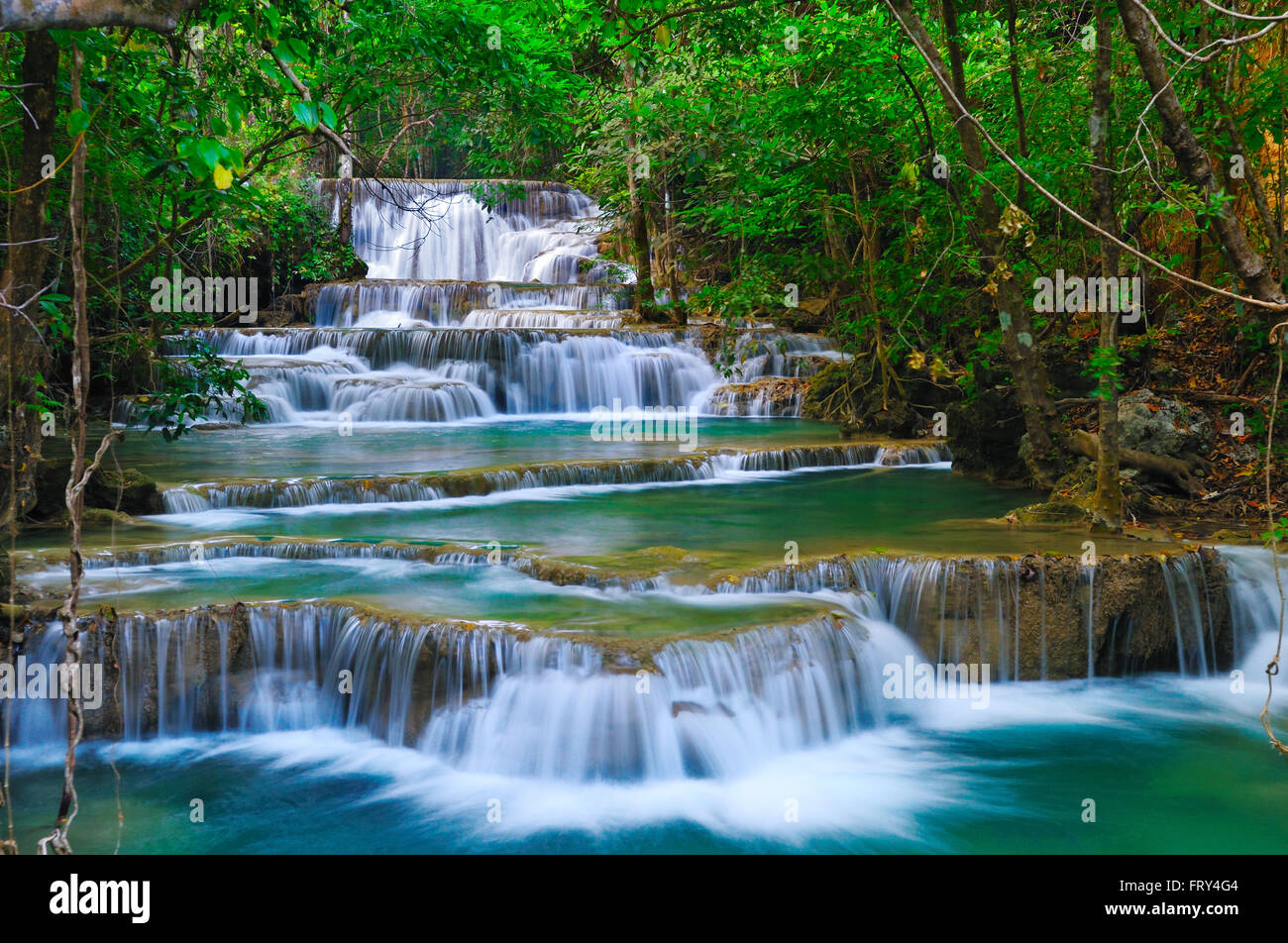 Deep forest Waterfall in Kanchanaburi, Thailand Stock Photo - Alamy