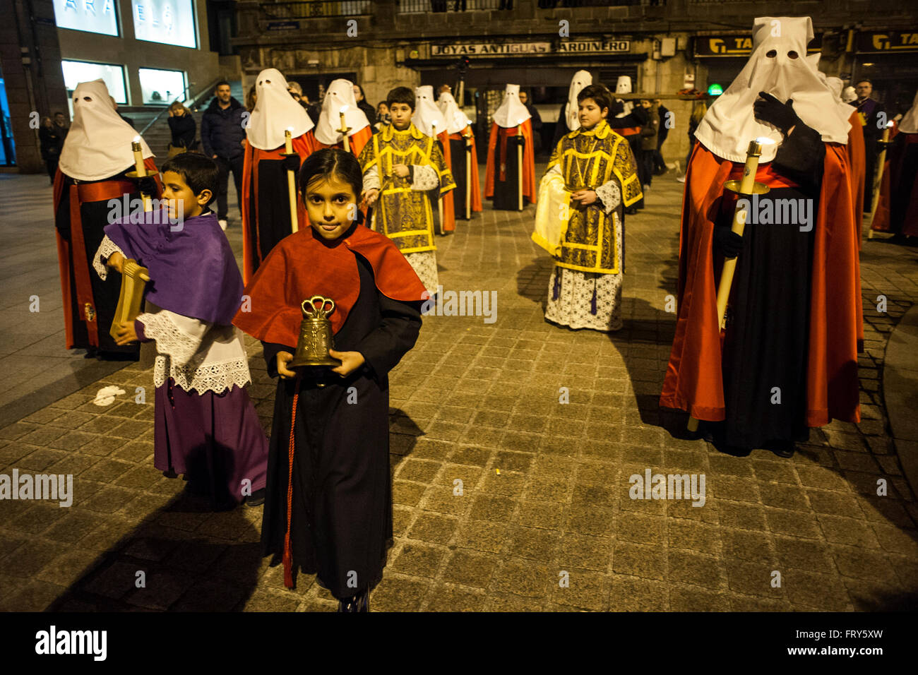 Santander, Spain. 23rd March, 2016.  The procession of the holy mercy flows out through the streets of santander on the night of Holy Wednesday, children also participate  Credit:  JOAQUIN GOMEZ SASTRE/Alamy Live News Stock Photo