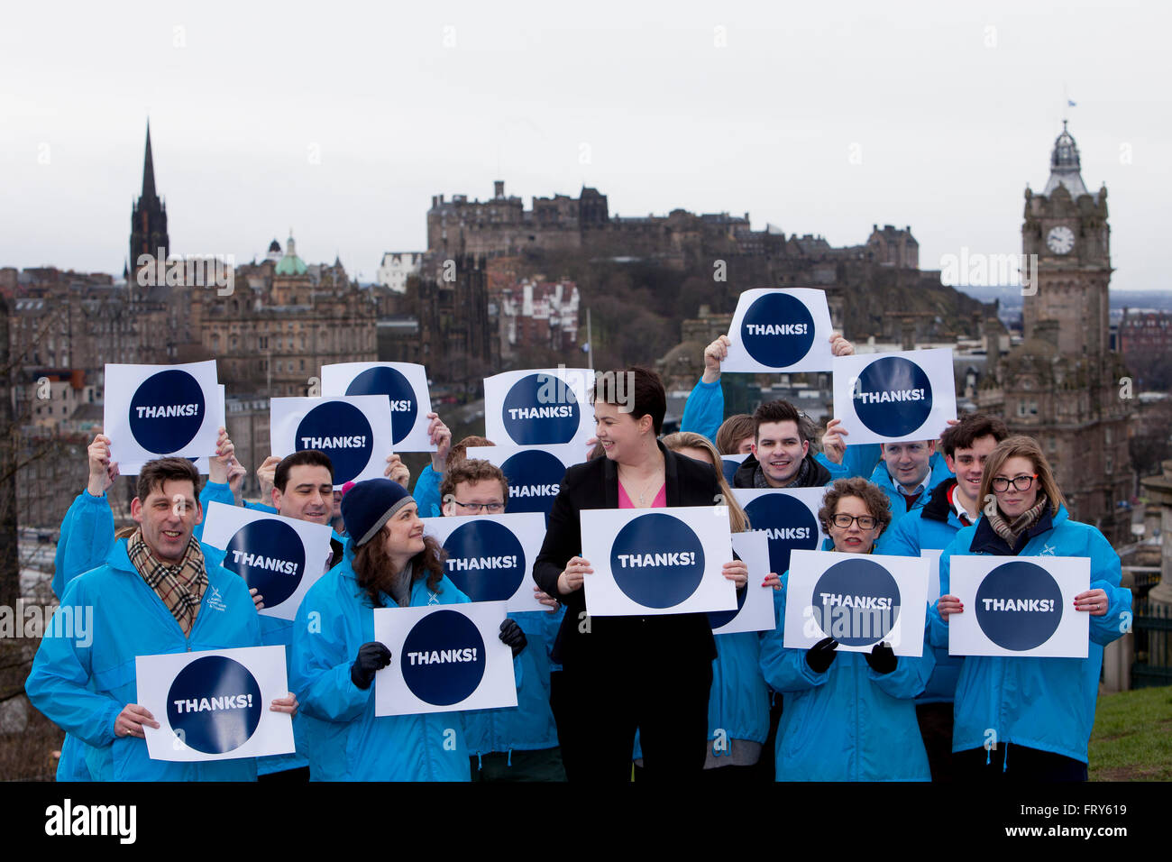 Edinburgh, UK. 24th Mar, 2016. Edinburgh Scottish Conservative leader Ruth Davidson in Carlton Hill Edinburgh to thank people who voted No in the independence referendum.  Credit:  Pako Mera/Alamy Live News Stock Photo
