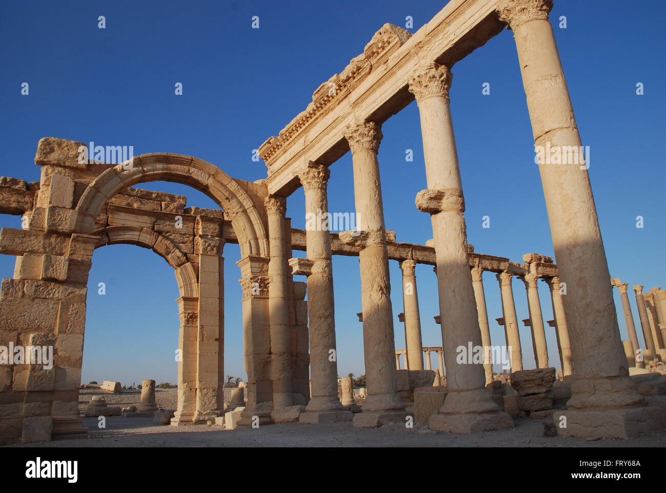 The ruins of the ancient city of Palmyra in the Syrian desert north of ...