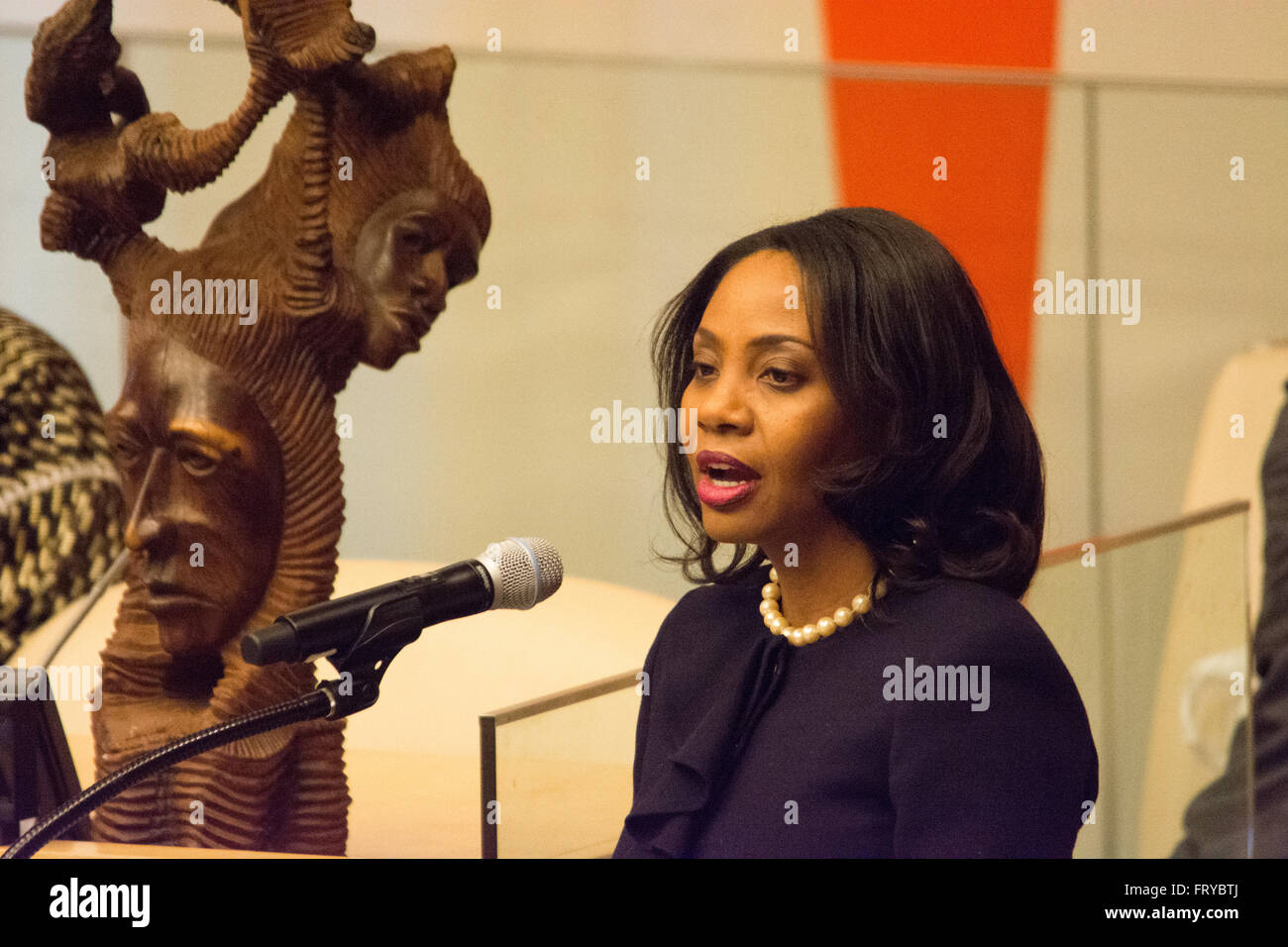 New York, NY. 24th March 2016. Shorna-Kay Richards, Jamaica UN Mission's Charge d'Affairs speaks at the UN's annual observance of the International Day of Remembrance of the Victims of Slavery and the Transatlantic Slave Trade.  A panel of cultulral and historical experts made presentations at the observance organized by Sierra Leone's UN mission. Credit:  M. Stan Reaves/Alamy Live News Stock Photo